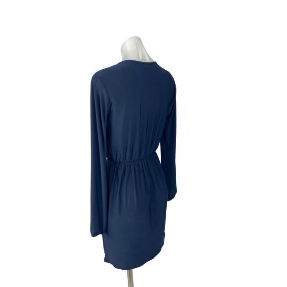 Forever 21 Blue Faux Wrap V-neck Long Sleeve Mini Elastic Waist Pull On Dress S - Picture 3 of 5